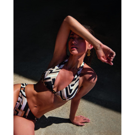 Top de bikini de mujer con diseño triangular y estampado geométrico