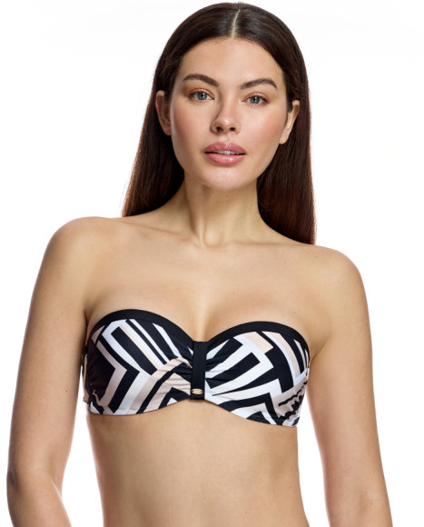 Top de bikini de mujer con diseño bandeau y estampado geométrico
