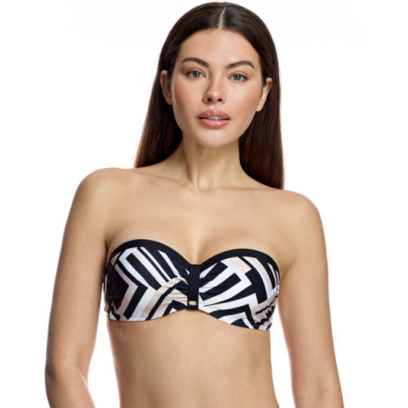 Top de bikini de mujer con diseño bandeau y estampado geométrico