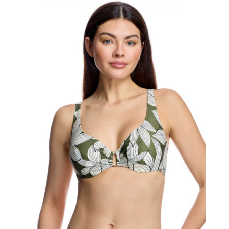 Top de bikini de mujer con escote redondo y anilla central