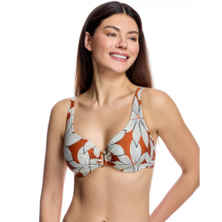Top de bikini de mujer con escote redondo y anilla central