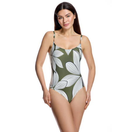 Bañador de mujer con escote redondo y diseño floral