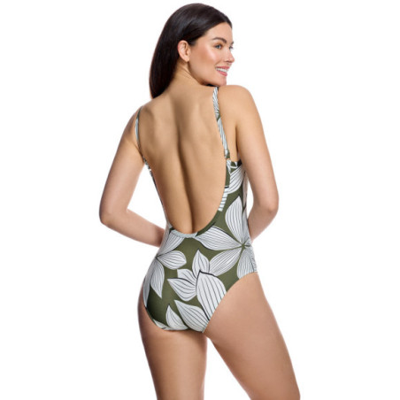 Bañador de mujer con escote redondo y diseño floral