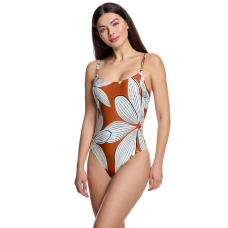 Bañador de mujer con escote redondo y diseño floral