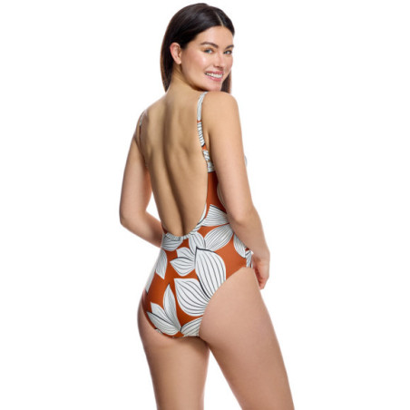 Bañador de mujer con escote redondo y diseño floral