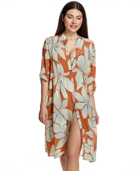 Vestido camisero de mujer con botones frontales y diseño floral