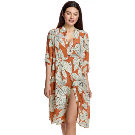 Vestido camisero de mujer con botones frontales y diseño floral