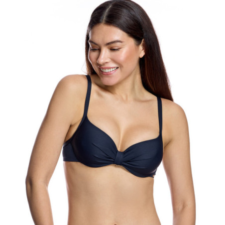 Top de bikini de mujer con copas preformadas y detalle de nudo central