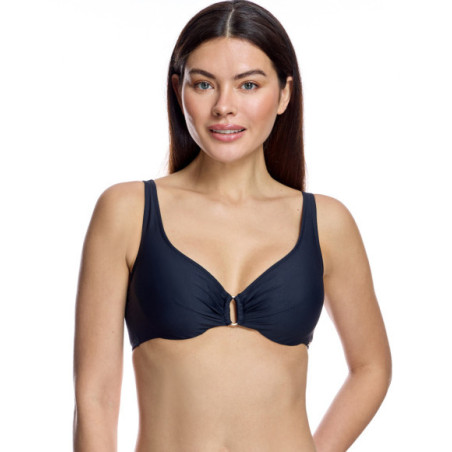 Top de bikini de mujer con aros y detalle de anilla central