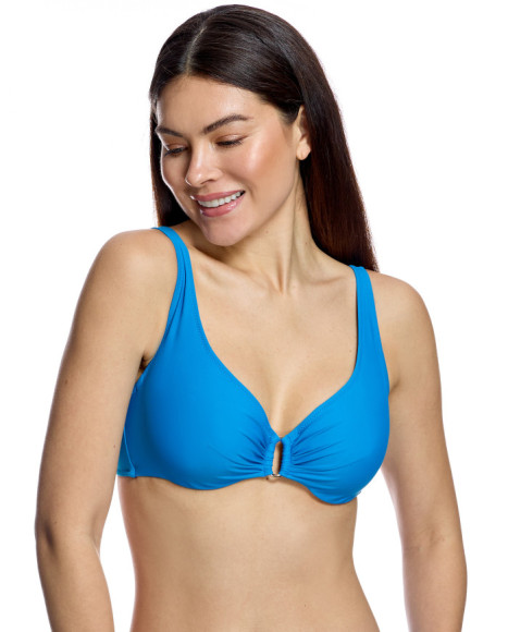 Top de bikini de mujer con aros y detalle de anilla central