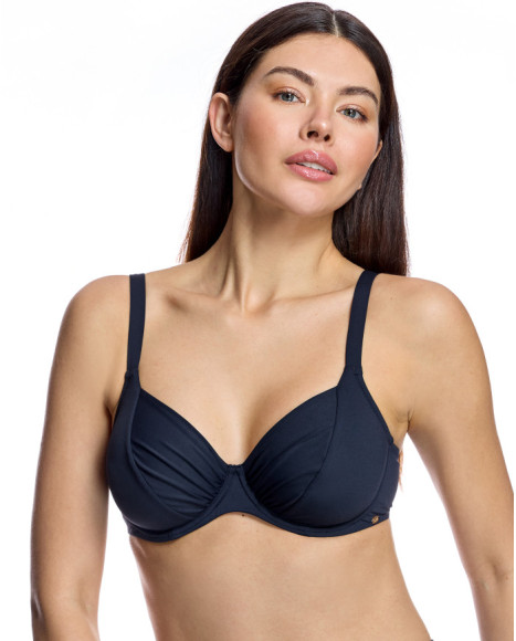 Top de bikini de mujer con aros y copas drapeadas