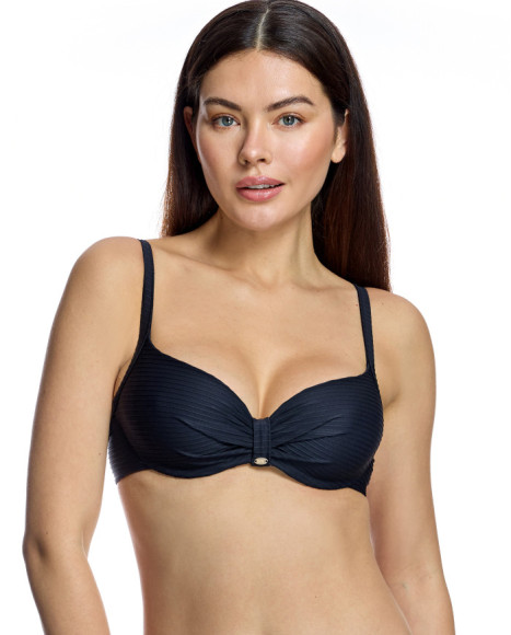 Top de bikini de mujer con aros y efecto drapeado central